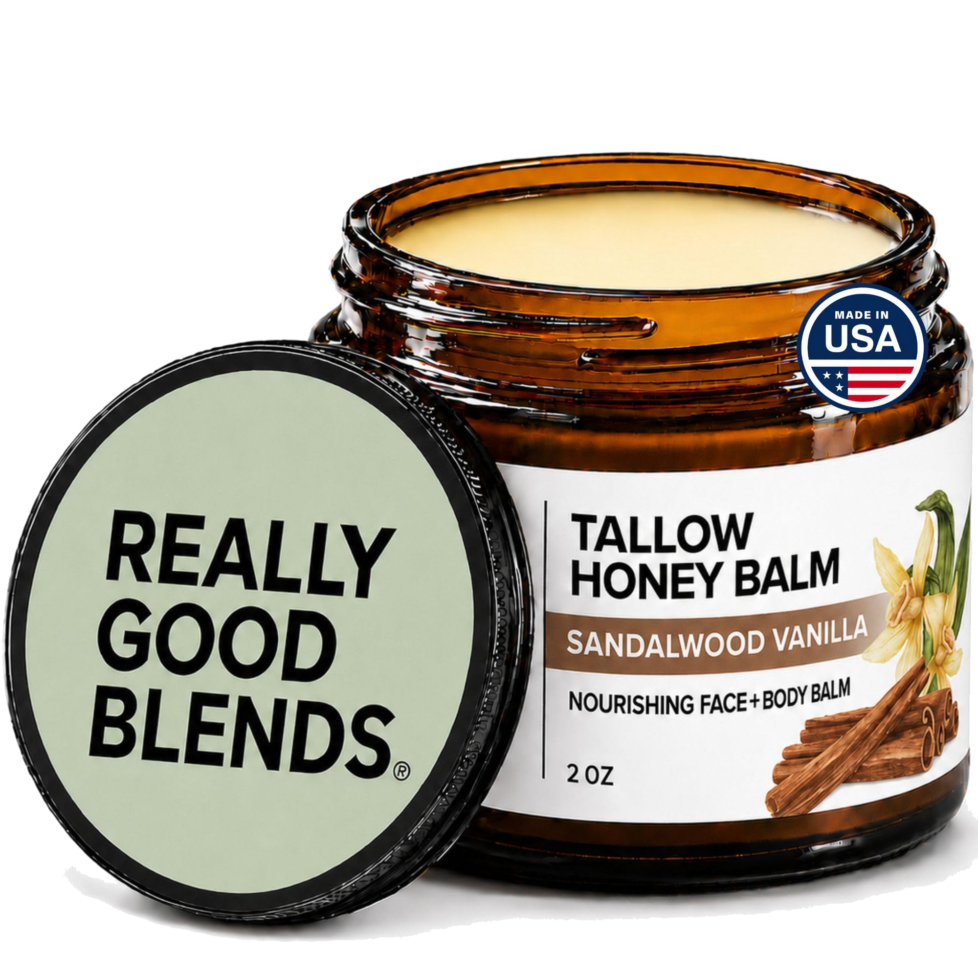 Really Good Blends - Tallow Honey Balm, Organic Body Butter, Grass-Fed Beef Tallow for Skin, Soothing All-Natural Moisturizer for Body and Face | Made