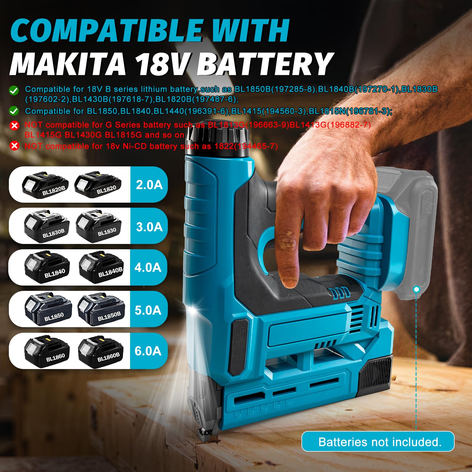 Chiodatrice Brad a Batteria per Makita 18V, Pistola per Unghie Senza Fili 2 in 1 con 2000 chiodi/graffette Pistola Sparachiodi Elettrica Per la ristrutturazione della casa e la lavorazione del legno