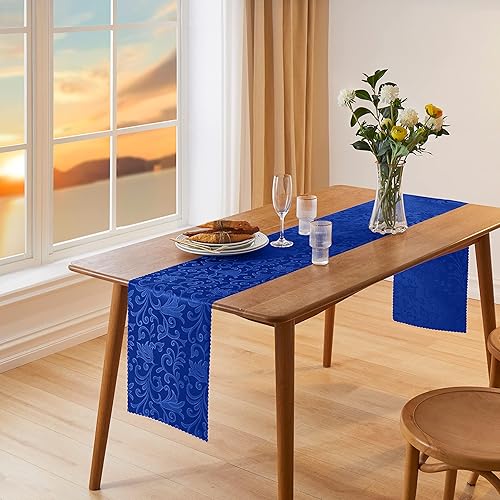 Miniatura 9 de Manyshofu 12 caminos de mesa de satén rosa intenso, 12 x 108 pulgadas, decoración de camino de mesa de damasco, camino de mesa jacquard brillante y