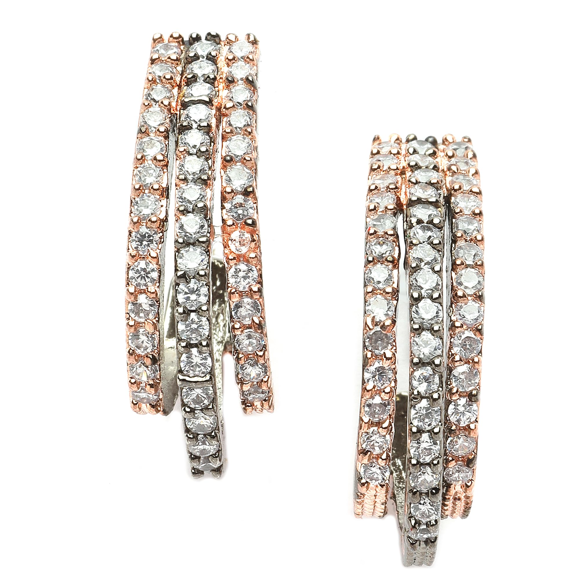 ZENEMERhodium-Plated American Diamond Studded Floral Shaped Handcrafted Stud Earrings For Girls and Women