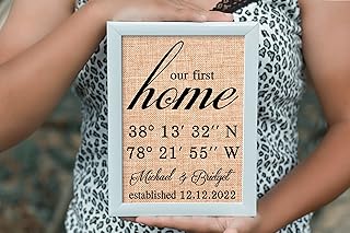 Our First Home sign, Our first Home address coordinates print, Home Latitude and Longitude Coordinates Sign Burlap Print-10I (frame not included)