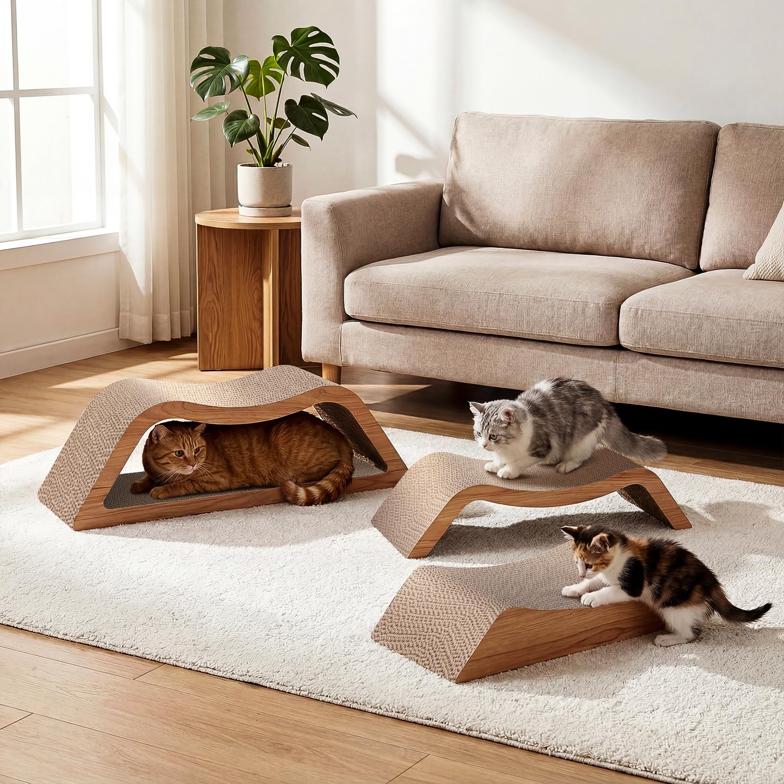 Gimars Griffoir Chat 3 en 1 XXL – Griffoir pour Chat Carton Design, Escalier Griffoir Chat Canapé et Lit, Rampe d'Accès pour Chats Âgés, Griffoir Carton Chat Lounge