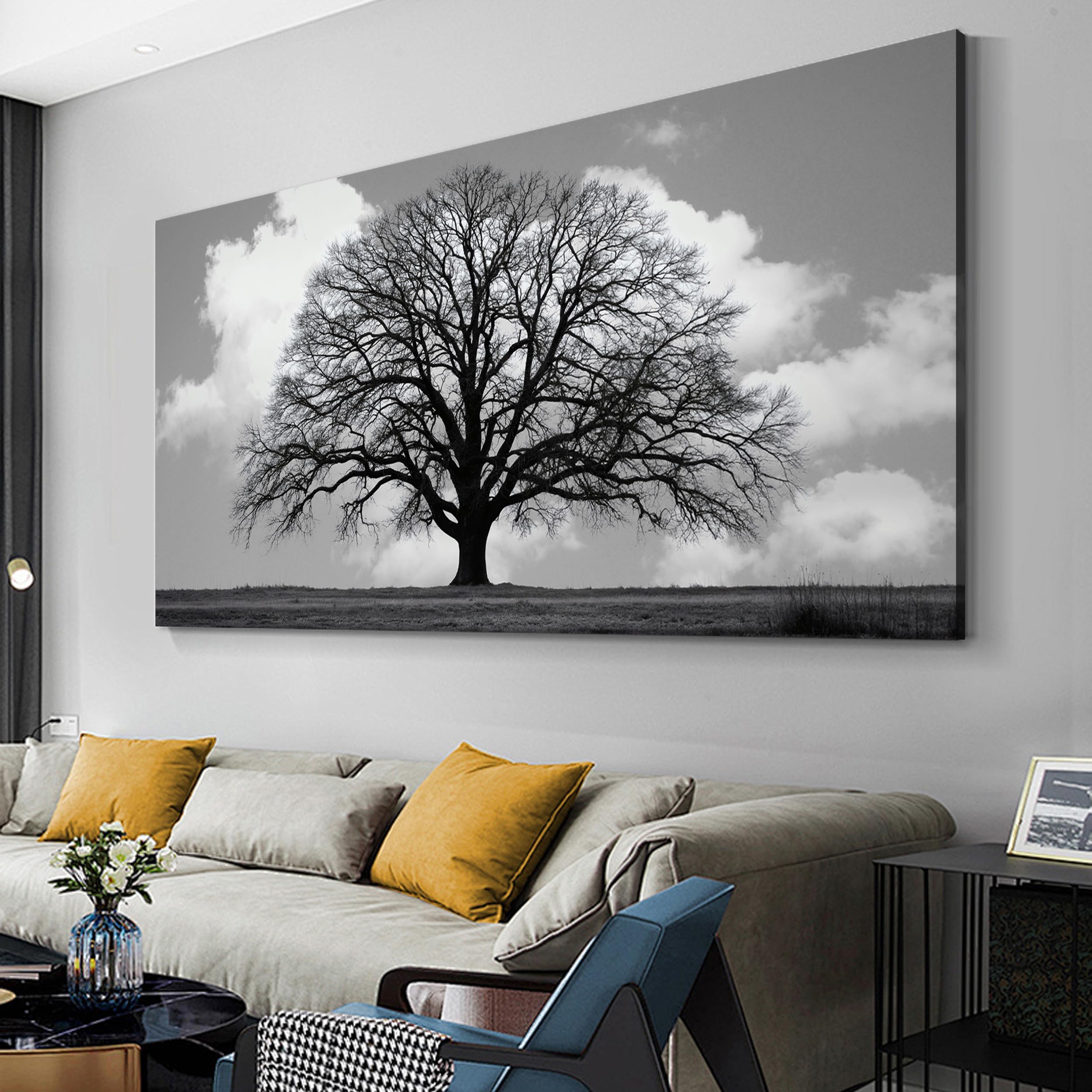 - Trogonup Black and White Tree of Life Wall Art for Bedroom Modern Botanical Landscape Pictures for Living Room Office Canvas Prints Ready to Hang 29"x58"