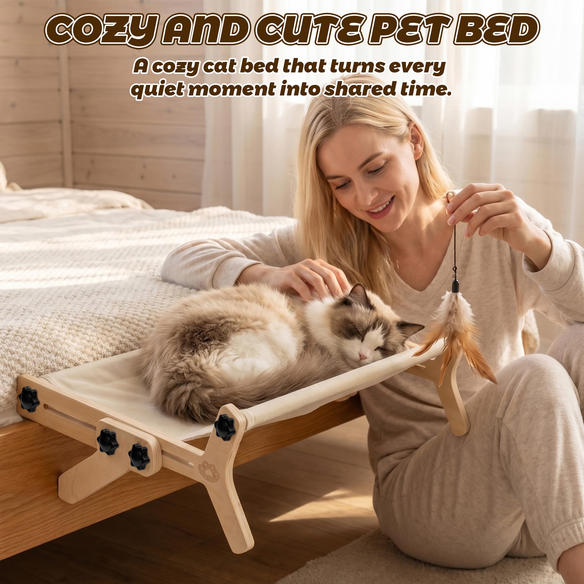 Katzen Fensterbett - Heizkörper Katzenbett Fenster Hängematte Katzenliege mit verstellbaren Haken freistehend Holz Katzen Sofa für Katze kleine Hunde bis 18kg Fensterbank Bett Schublade