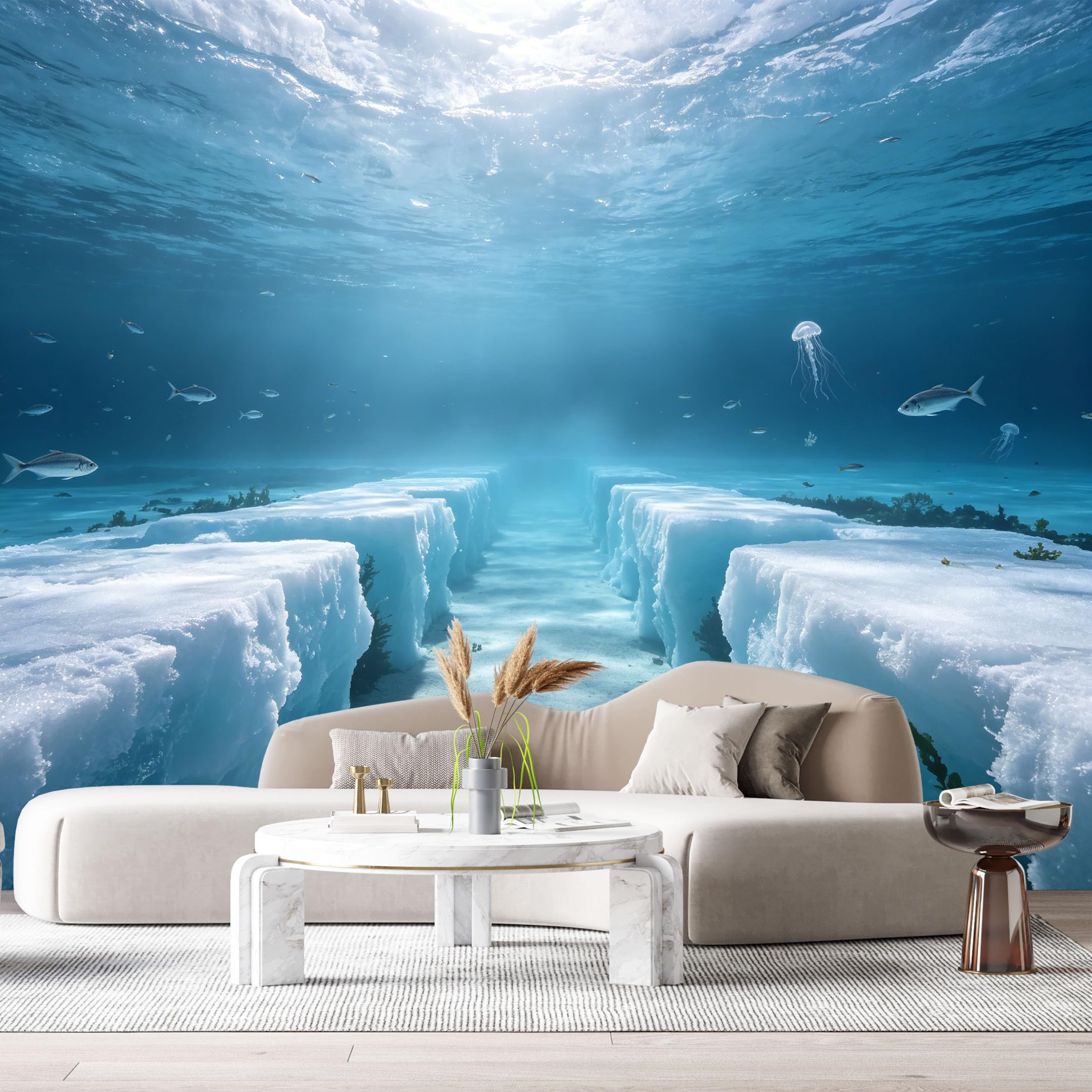 Custom Size Wall Murals Ocean Marine 3D Underwater Iceberg Jellyfish SelfAdhesiveWall Fabric Removable Wallpaper Wall Decor for Living Room Bedroom Bathroom