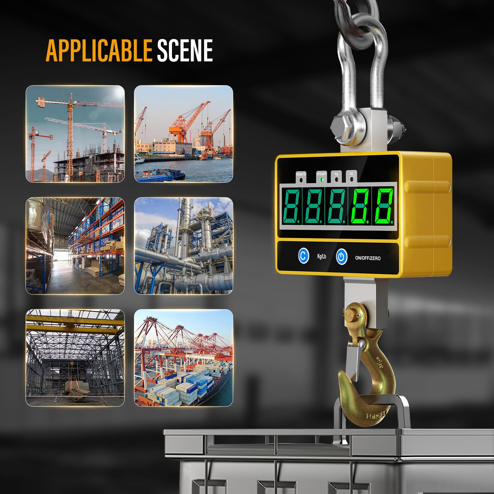 Báscula de Grúa 2T, Crane Scale Pantalla LED Báscula Colgante Industrial de Alta Precisión con Control Remoto para Maquinaria Industrial de Precisión Ganadera