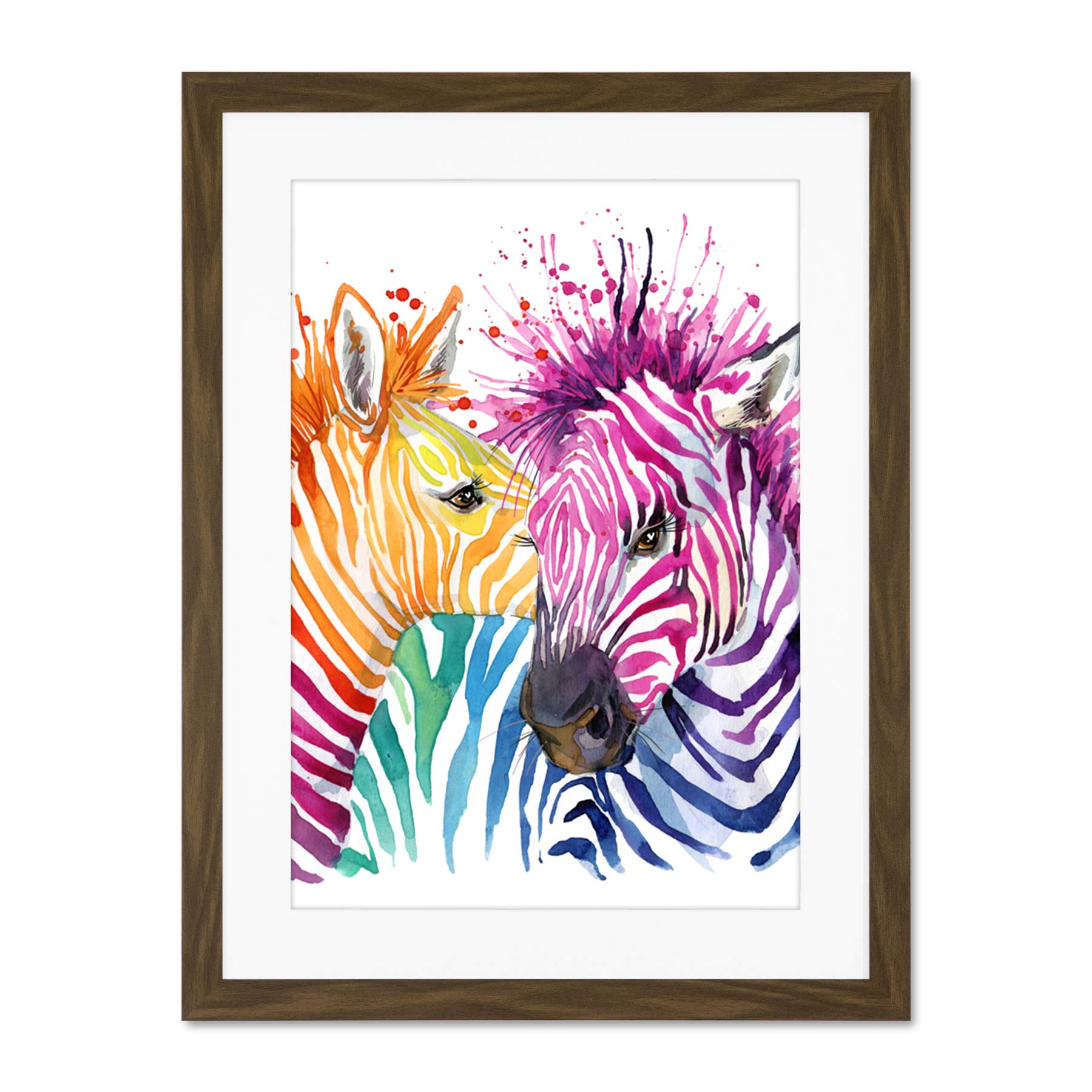 Rainbow Zebra Painting Large Framed Art Print Wall Poster 18x24 inch