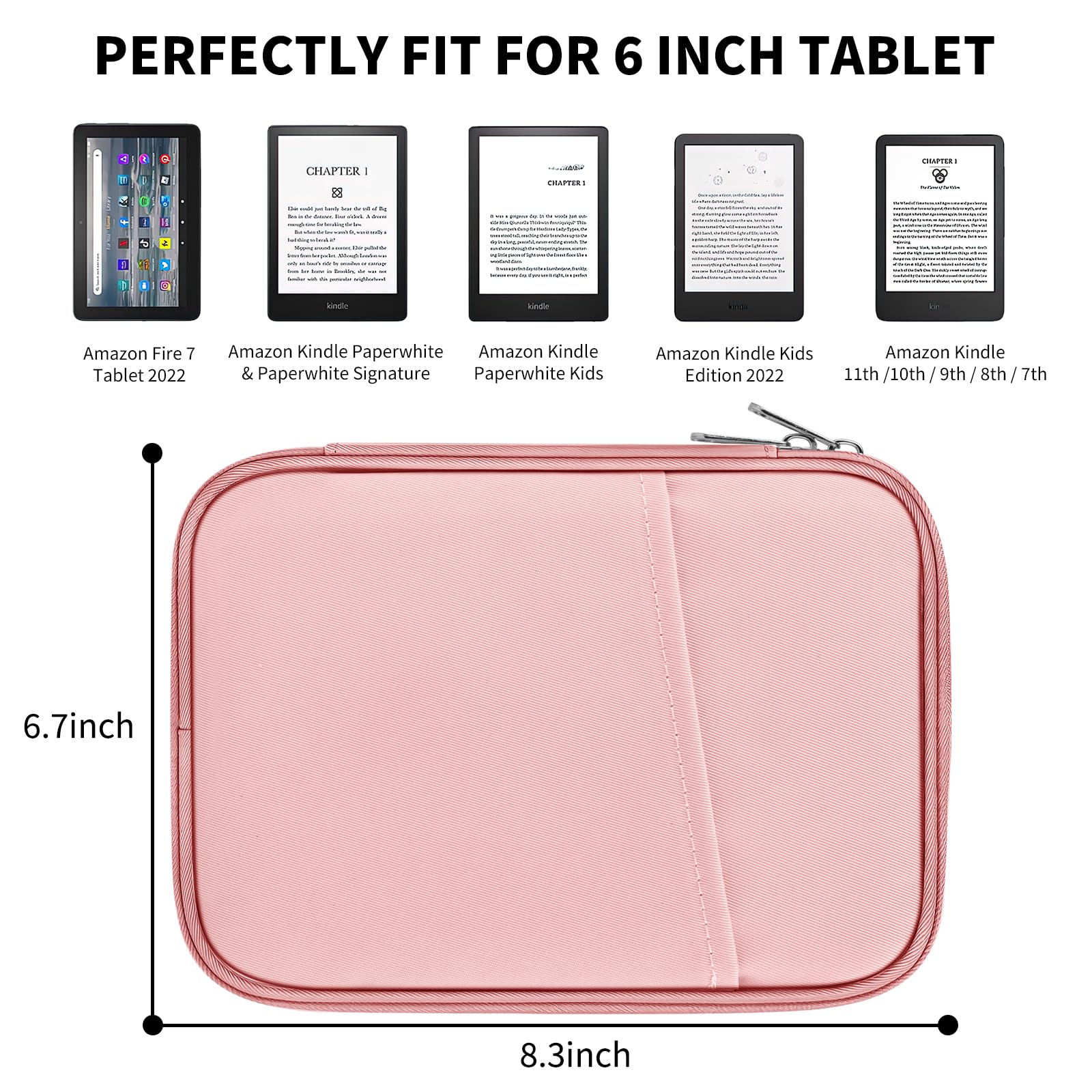 HoYiXi Housse Universel pour 7" Kindle Paperwhite/Colorsoft 2024 Compatibility 6.8" Paperwhite 2021 and 6"-6.8" Kobo/Tolino/Sony EReader with Anti-Drop Android Tablet Sleeve Case,Rose