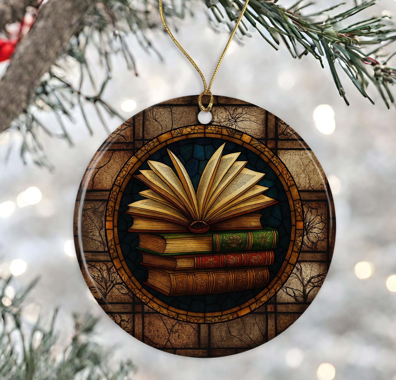 Décoration de Noël vintage en vitrail double face pour étagère livre