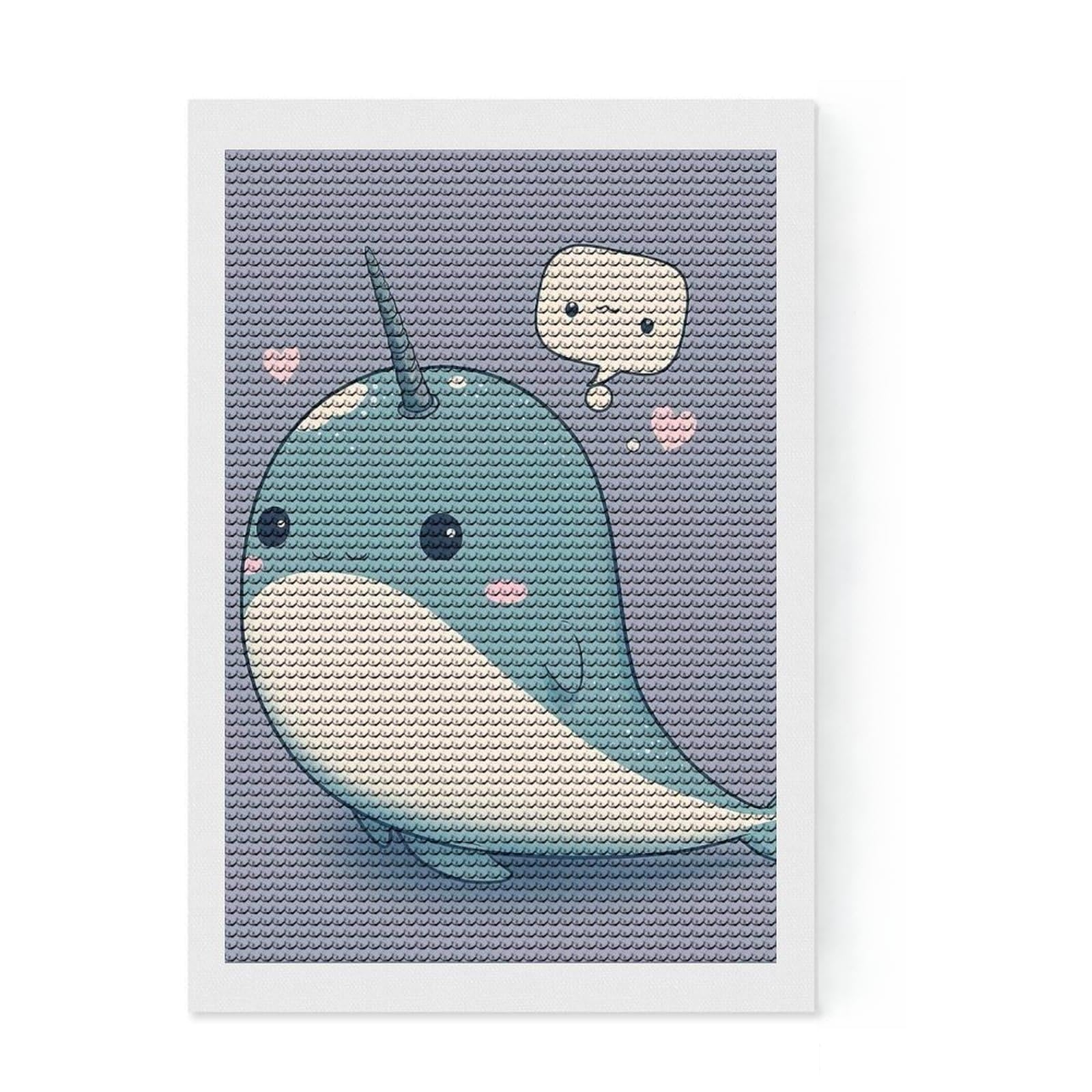 Junmoney Baby Whale Cute Diamond Painting Kit 8"x12", Bedroom Decor, Round Gems, Full Kit Included, Relaxing Handmade Project
