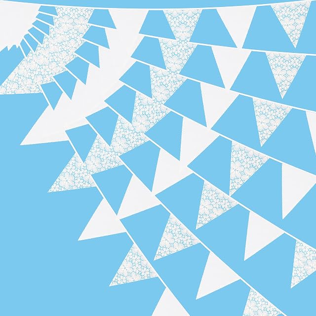 G2PLUS 12M Large Fabric Bunting Banner, 19x21CM Reusable Cotton Triangle Flag Garland with 42PCS Decoration Floral Pennants for Garden Tea Wedding Baby Shower Birthday Parties-Lace and White
