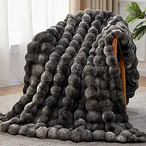 Faux Fur Throw Blanket, 1000GSM Fluffy Soft Bubble Blanket for Couch Bed, Cozy Plush Warm and Thick Rabbit Blanket for Living Room Bedroom 60''*80'' Tie-dye Grey