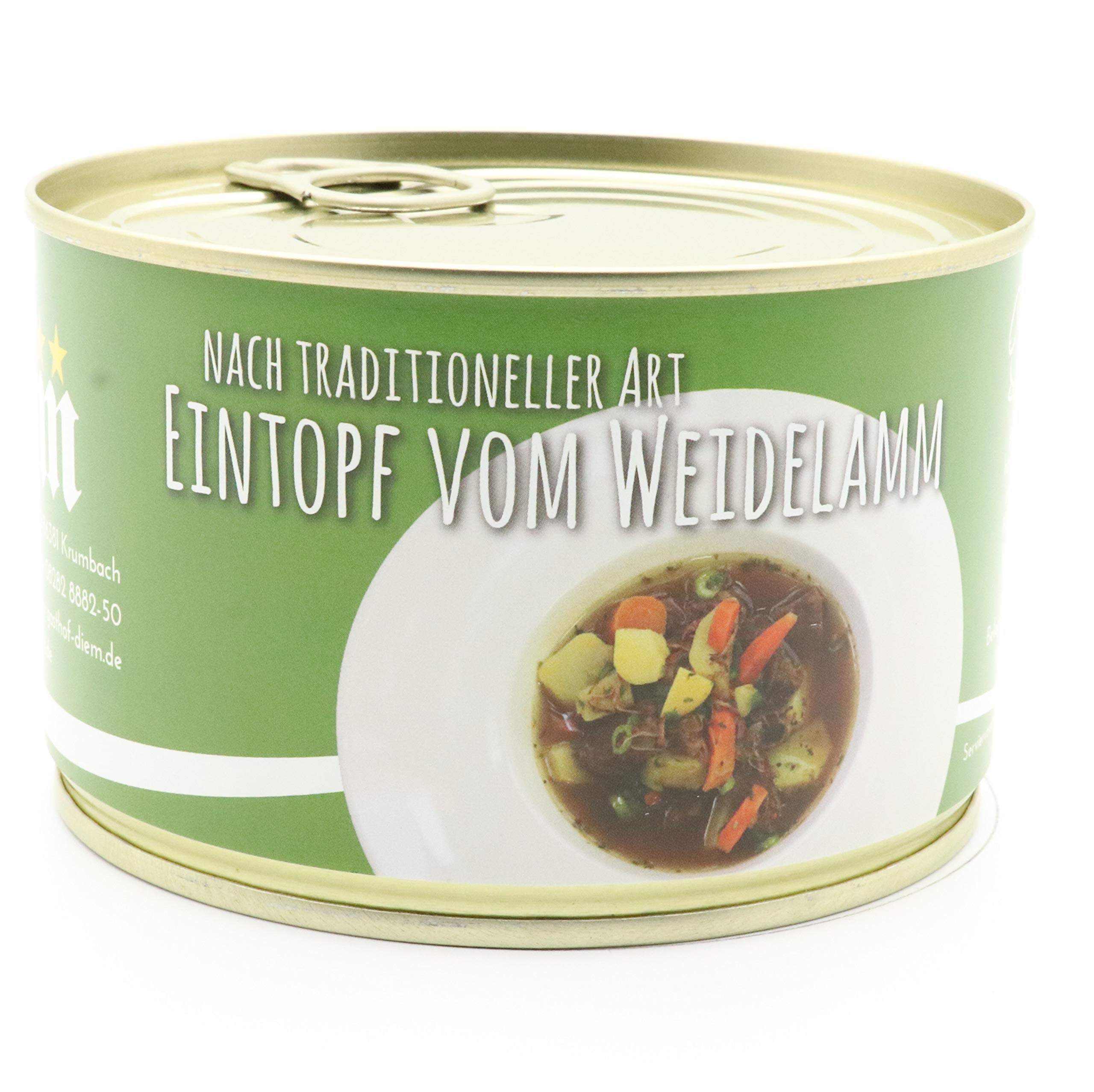 Diem Lamm Paket - Geschenkset, Feinkost, Gourmet- (2 x Lammeintopf / Irish Steh, 2 x Lammragout ,1 x Lammbraten) 5 x 400g Konserve - Dose - Konserve - Langes MhD