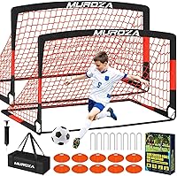 Vista 14 de Portería de fútbol, juego de porterías de fútbol para niños para patio trasero, paquete de 2 redes de fútbol portátiles desplegables con pelota