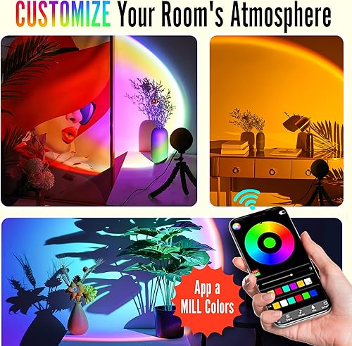Miniatura 6 de Lámpara de puesta de sol moderna con proyector LED de 16 colores, lente de cristal de 1.969 in, lente de proyección más brillante de 9 W. Lámpara de