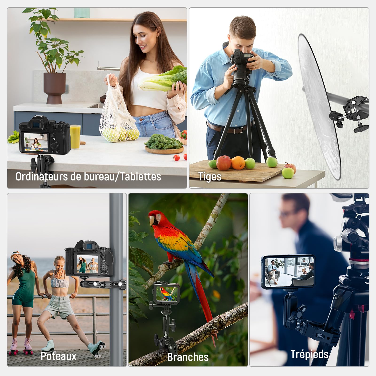 NEEWER Super Pince avec Bras Magique à Double tête sphérique de 7,6cm Griffe Froide Filetage 6,35mm Adaptateur Montage téléphone/action cam pour trépied Bureau Compatible avec SmallRig GoPro DJI, ST83