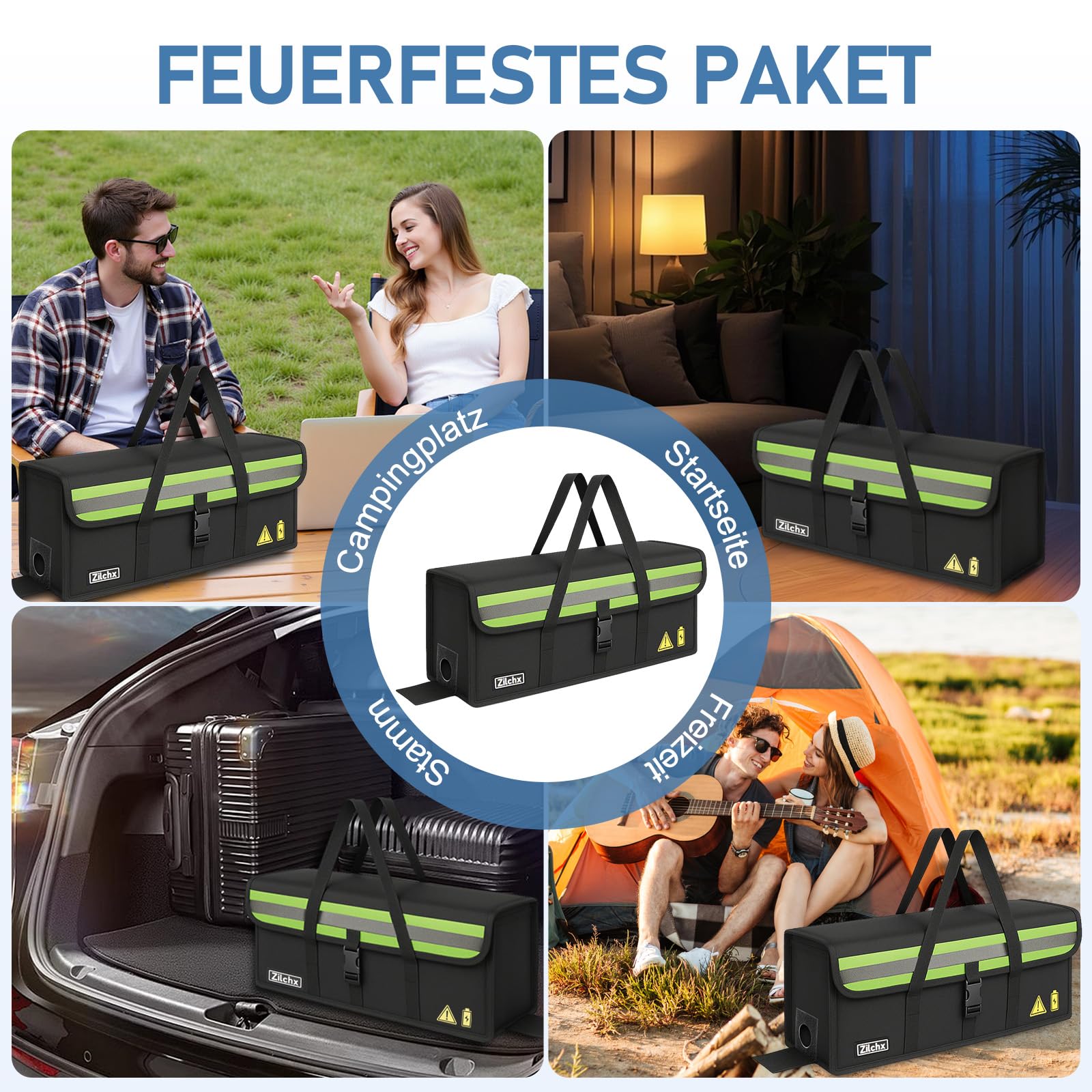Ebike Sac de Batterie, 2 PCS Sacs de Batterie Ignifuge jusqu'à 2300 °C, 8 Couches de boîte Anti-feu, étanche Sac antidéflagrant Lipo, pour Charger Transporter Stocker, 51x16x16cm