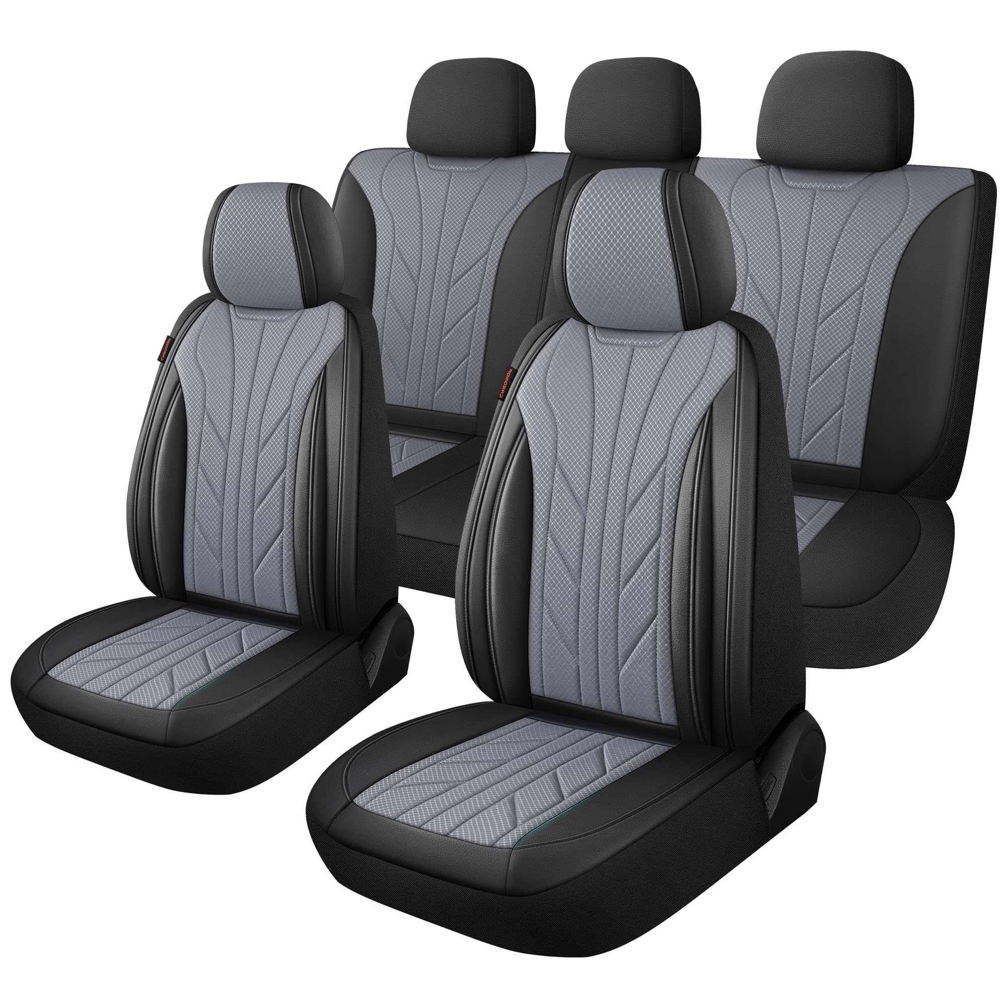 Photo 1 of CAROMOP Luxury Faux Leather&Fabric Car Seat Covers 2 Front Seats with Breathable 3D Foam Back Support, Universal Seat Covers for Cars,Trucks,SUVs, Front Armrests Compatible(Black/Grey)
