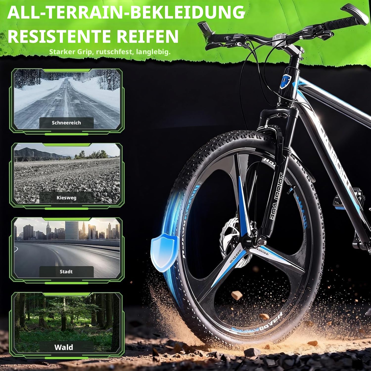 LSLIFE Mountainbike, 21-Gang-Getriebe, Scheibenbremse, Vollständig verstellbare Federung, Aluminiumrahmen, Verriegelungsgriff, Allgemeine Doppelscheibenbremse für Männer und Frauen