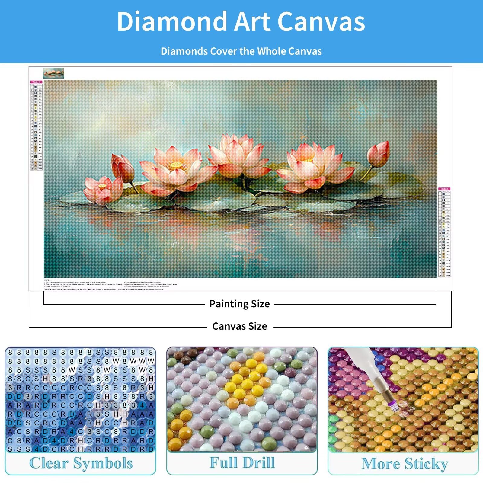 Diamond Painting Lotus 140x70 cm, 5D Landschaft Diamond Art Set Q0-166