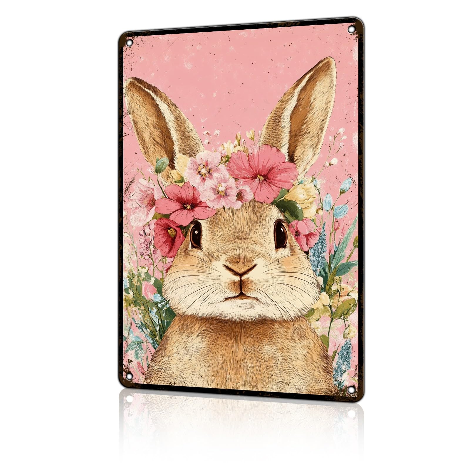 Anceky Animal Sign Rabbit And Flower Sign Aluminum Sign Retro Metal Tin Sign Wall Decor for Farmhouse Yard Home Man Cave Cafe Pub 12×16 Inch