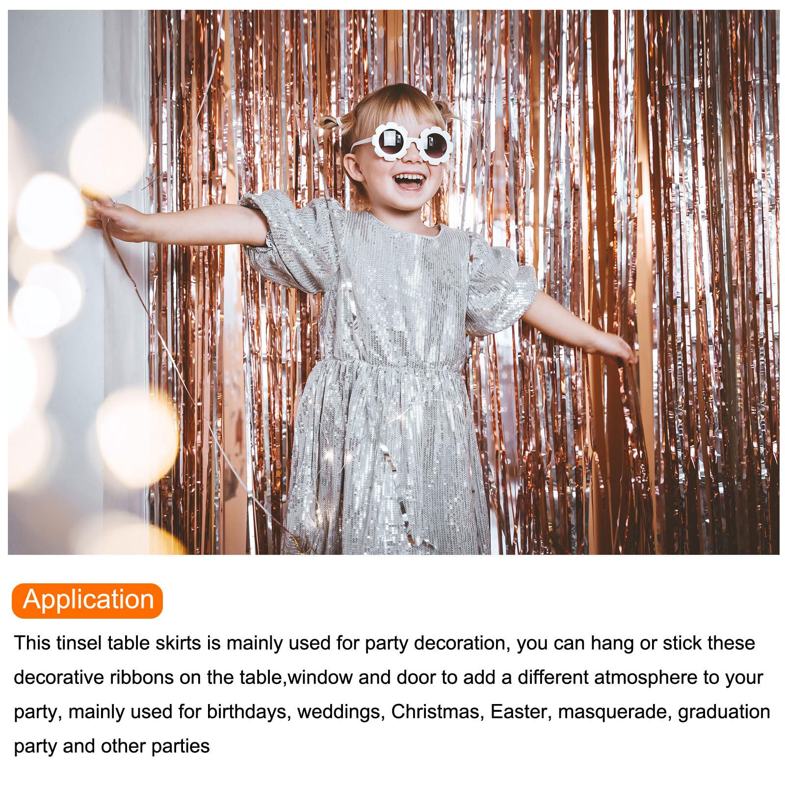 2 Gonne Per Tavolo Con Frange Metalliche - Argento, Decorativo Per Feste, L275cm X H75cm - Foto 2