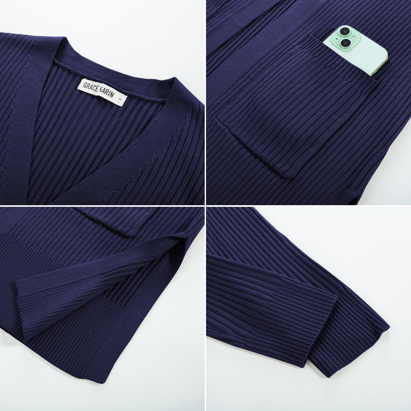 GRACE KARIN Cardigan lungo da donna aperto sul davanti a coste morbido maglieria spacco laterale autunno inverno maglione