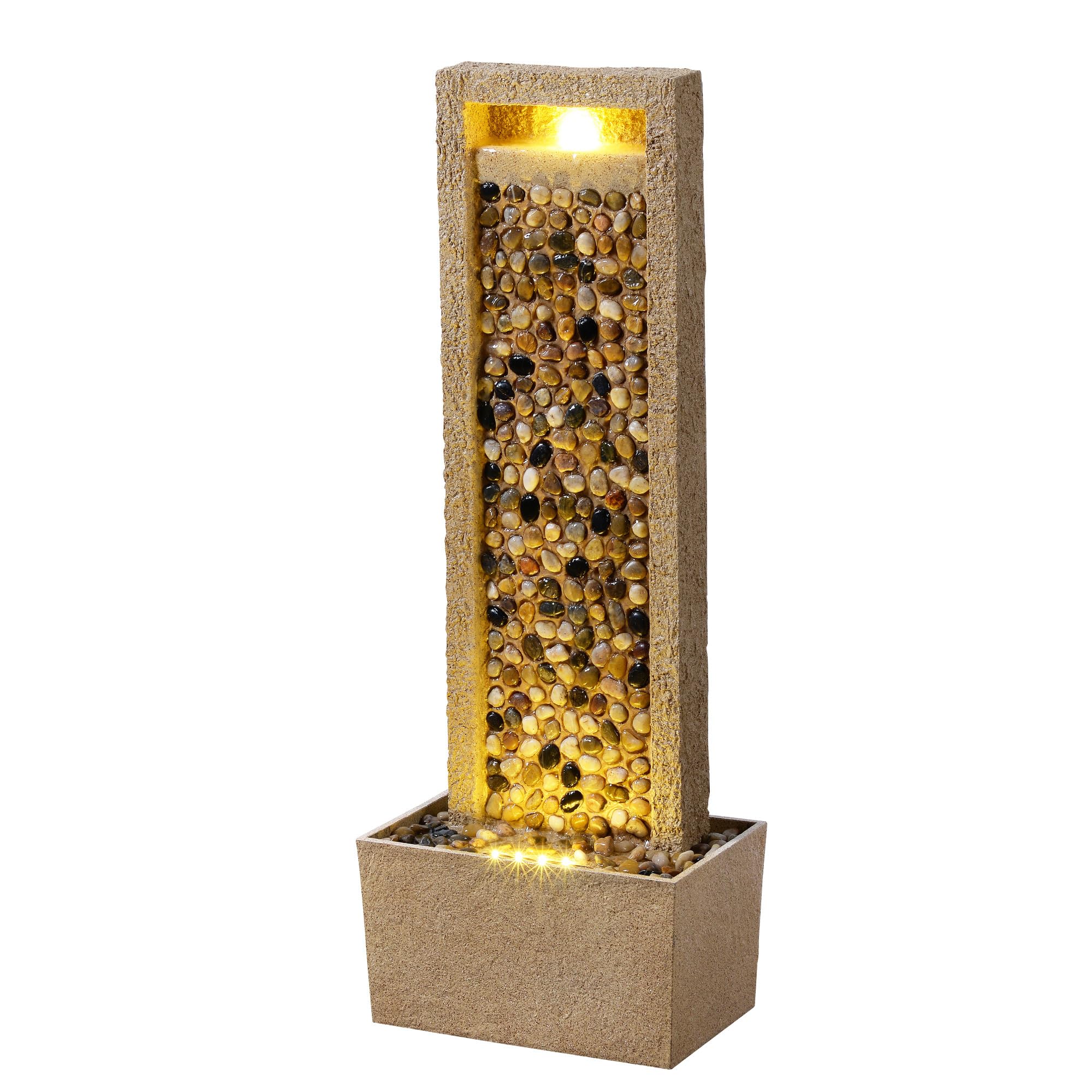 Teamson Home Fontana da giardino alta effetto roccia di fiume con luce LED flusso regolabile in poliresina marrone per patio e angoli esterni
