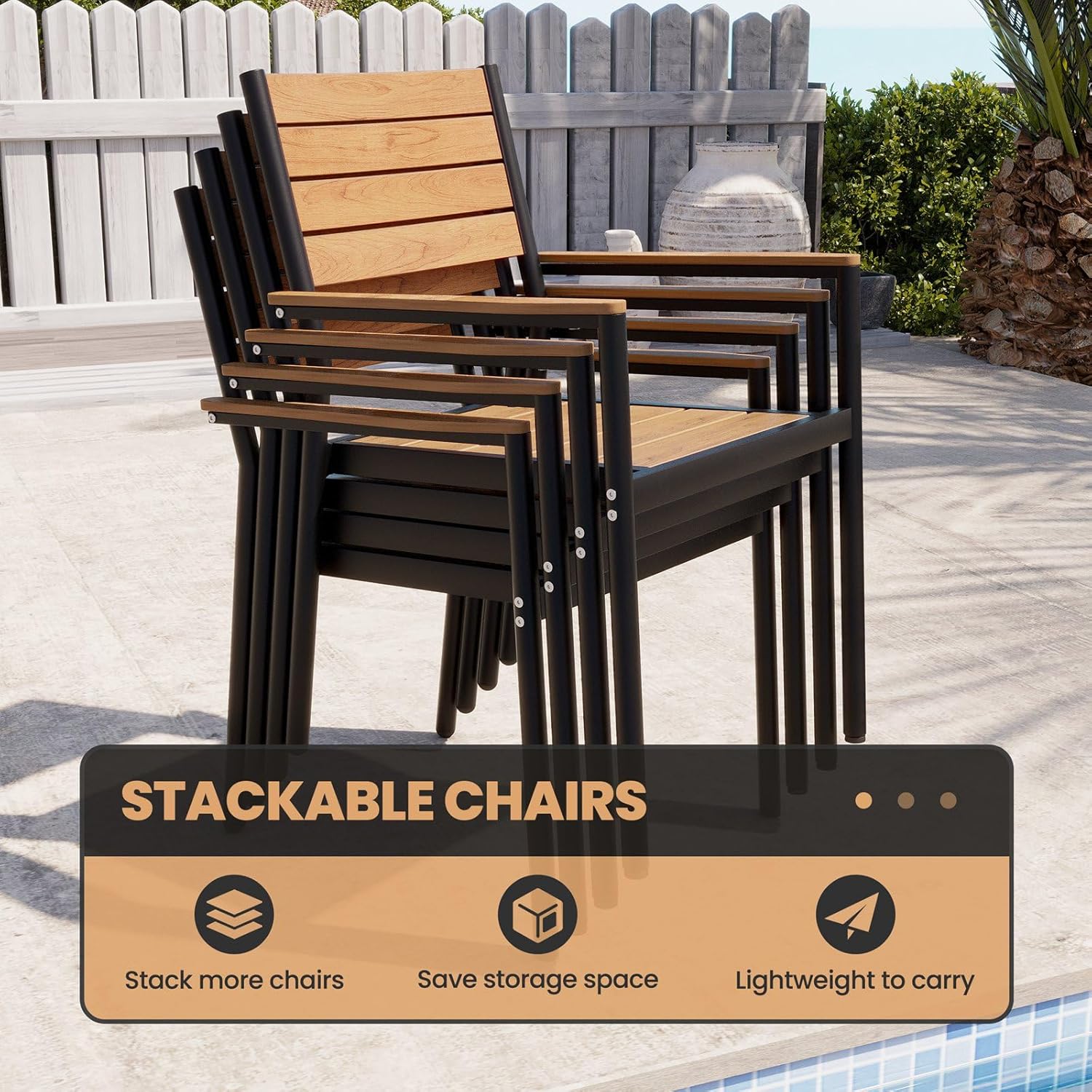 Crestlive Products Patio Table and Chairs Set, 9 Pieces Aluminum Outdoor Dining Set with Umbrella Hole All-Weather 95in Patio Furniture Set with Woodgrain for Garden Backyard Poolside, Brown