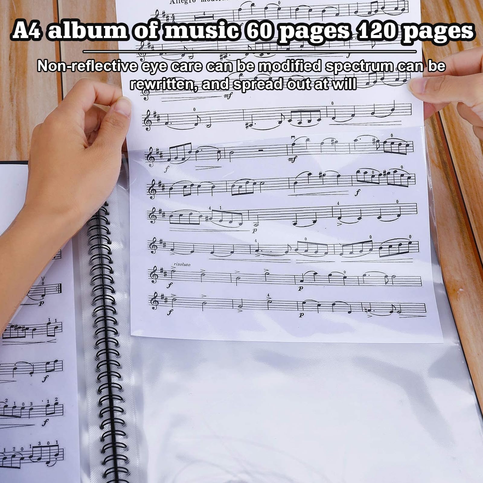 Classeur à Partitions A4 120 Pages – HOMURY Porte-Notes Étanche 60 Poches Pour Piano, Guitare, Violon, Chorale – Protection Parfaite Pour Musiciens