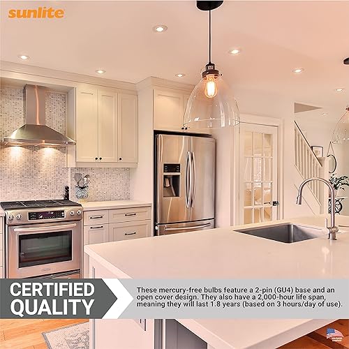 Miniatura 5 de Sunlite 40754 Bombilla halógena MR11 de 20 de punto estrecho, 20 vatios, 12 voltios, base de 2 pines (GU4), regulable, 100 CRI, vida útil de 2,000