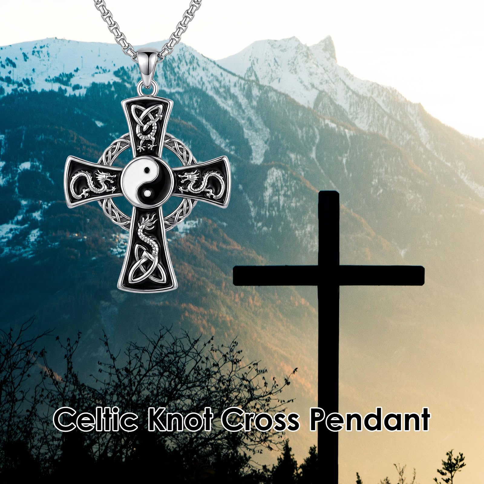 Mondstein Kreuz Halskette 925er Sterlingsilber Mondstein/Türkis Glaubensanhänger religiöser Schmuck Geschenk für Damen