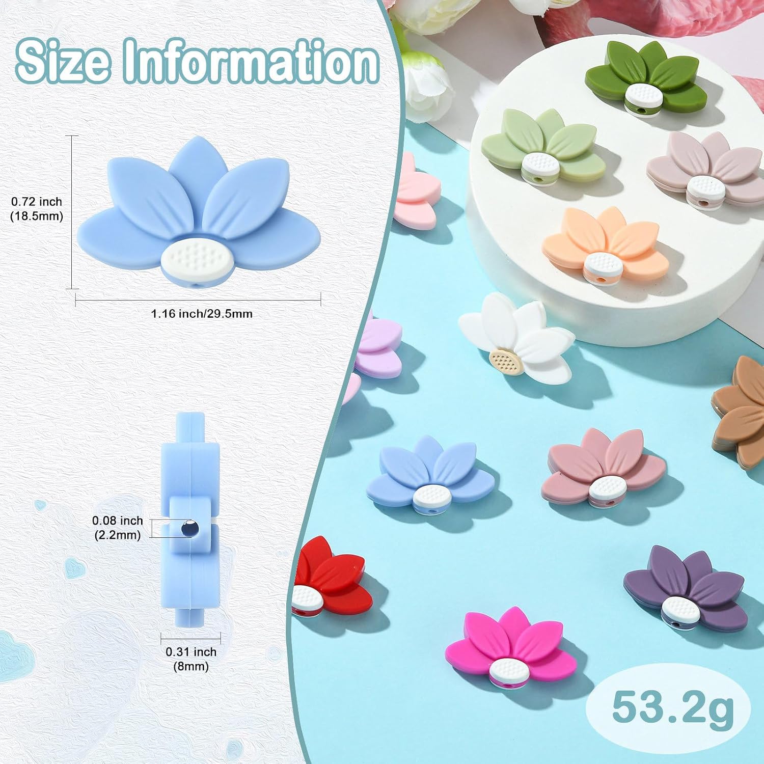 LiQunSweet 15 Pcs 15 Colors Flower Lotus Beads Silicone Beads Lotus Flower Spacer Beads Lotus Beads for Jewelry Making Beaded Bracelet Earrings Necklace