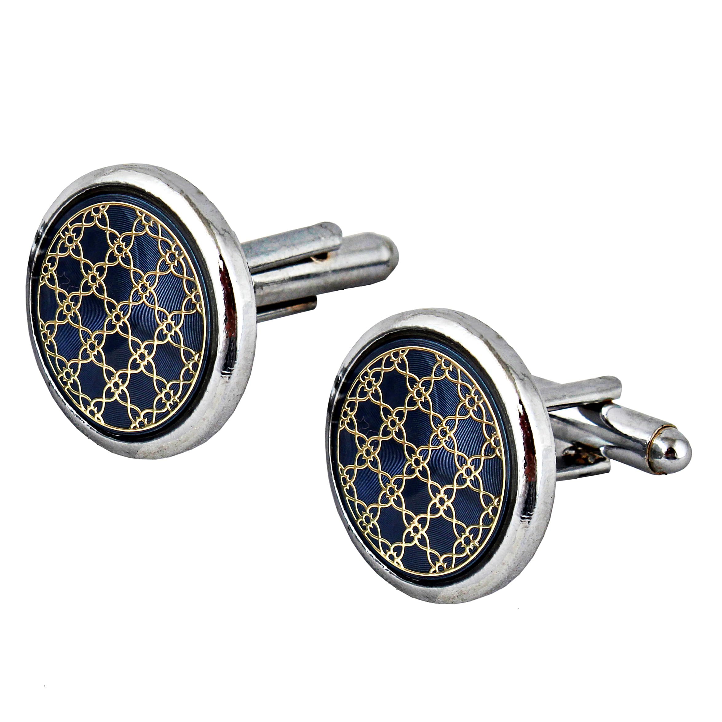 Lucky Jewellery Unique Men Jewelry Blue Color with Golden Design Silver Plated Sleeve Button Formal Cuff Button Wedding Shirt Button, Suit, Blazer Cufflinks Pair Gift Set for Men (230-CHC4-1094-S) (B0CZNWNVMZ) Amazon Price History, Amazon Price Tracker