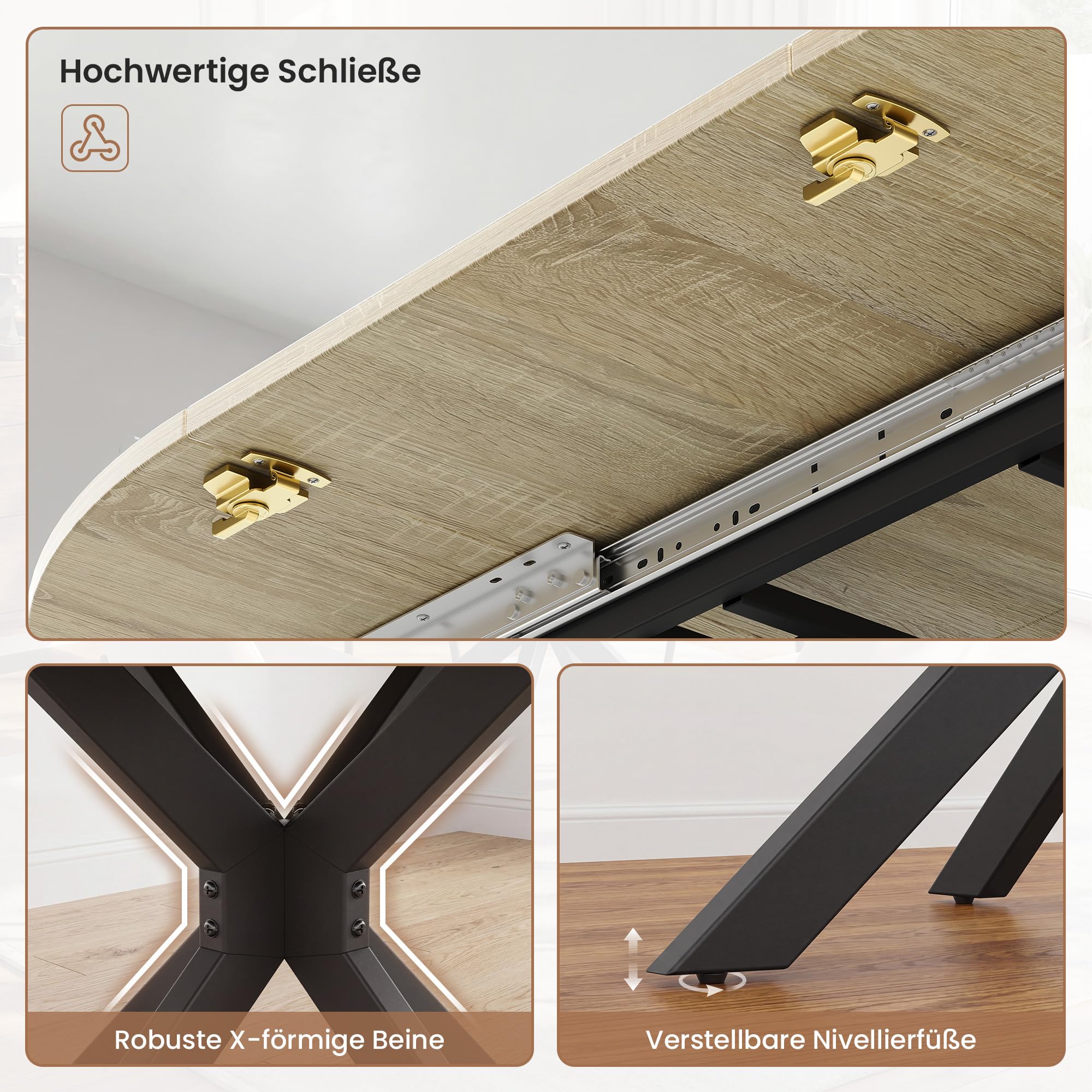 APICIZON Esstisch Ausziehbar, Esstisch 110-150 x 76cm für 4-6 Personen