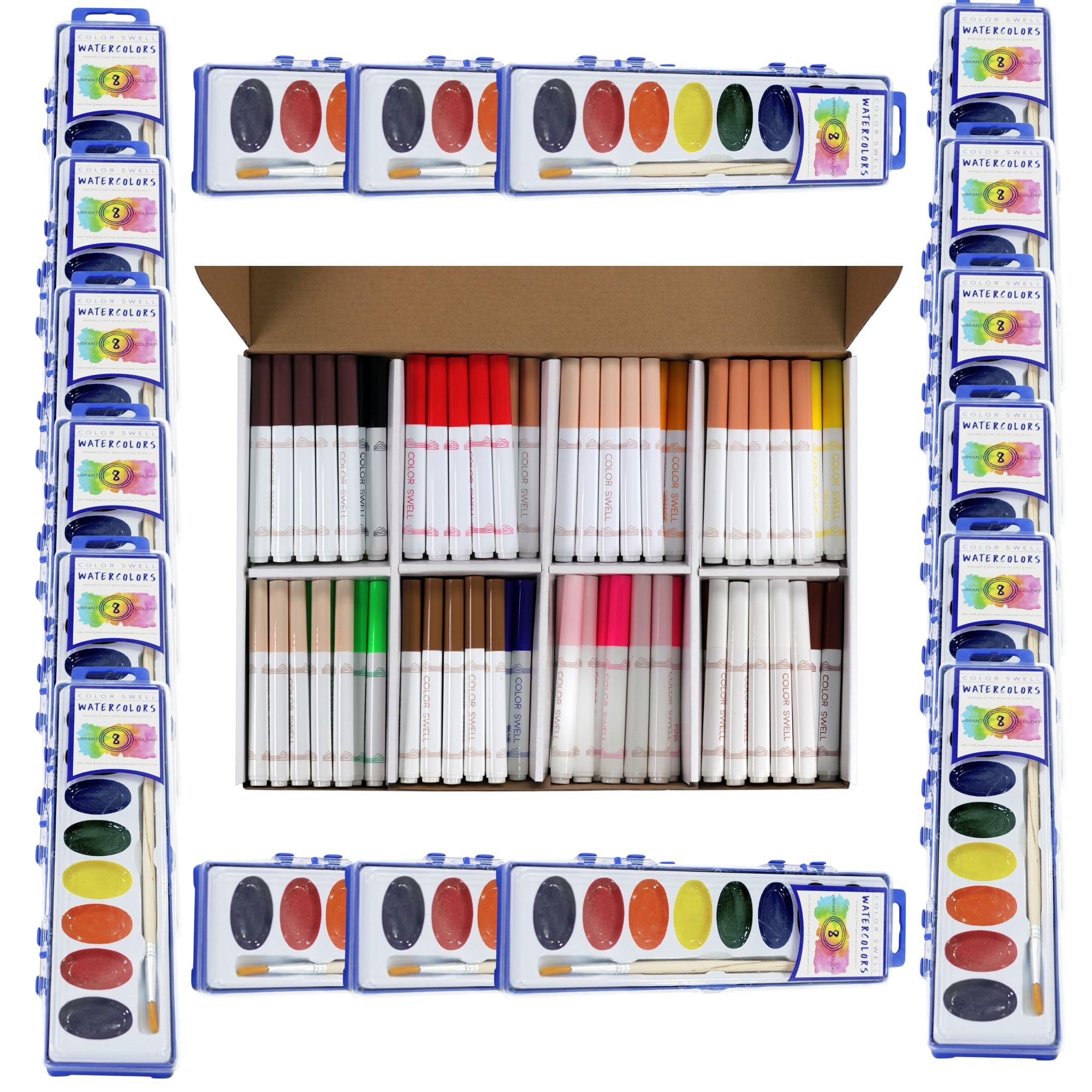 Color Swell Bulk Markers Classpack (288 Markers) and Bulk 8-Color Watercolors (6 Pack)