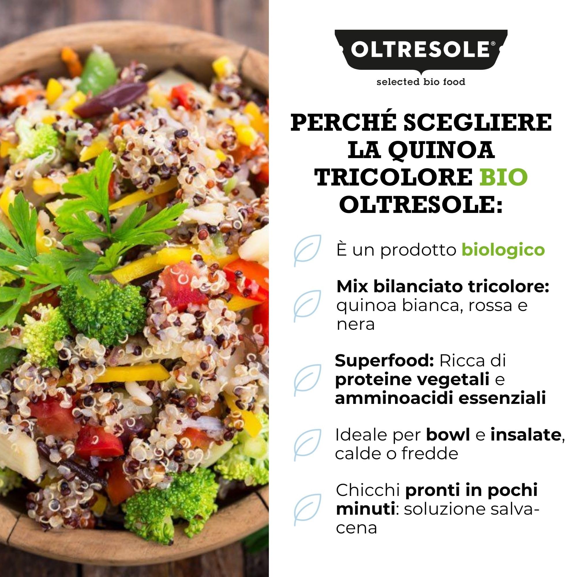 Oltresole, Quinoa Tricolore Biologica 5 kg, Mix di Quinoa Rossa, Bianca e Nera Bio, Superfood, Ricco di Proteine e Fibre, Ideale per Insalate, Zuppe e Piatti Vegani, Formato Convenienza