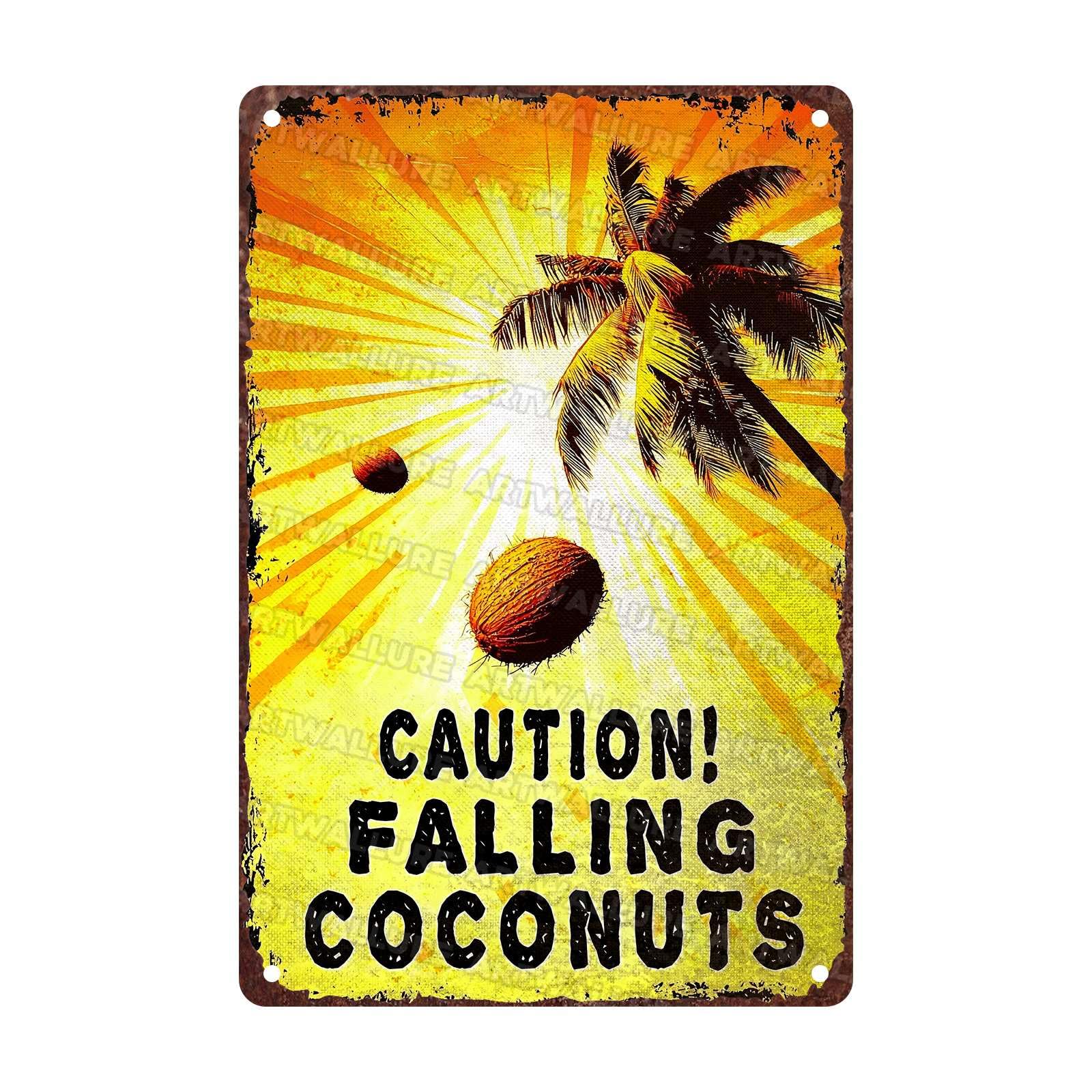 Vintage Coconuts Metal Sign Caution! Falling Coconuts Sign for Lounge Welcome Pool Hot Tub Happy Hour Island Décor 8x12Inch