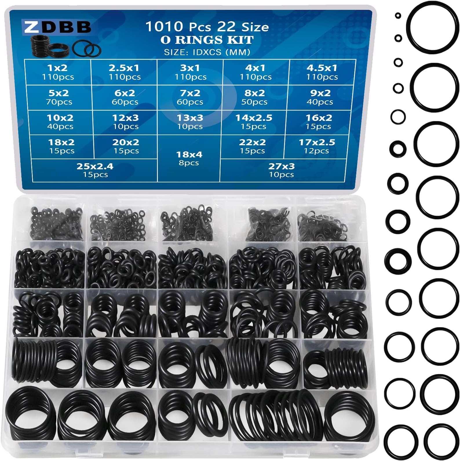 TWCC 770 Pcs Rubber O Rings Kit 18 Size Universal Nitrile NBR Washer Gasket Assortment Set for Automotive Faucet Pressure Plumbing Sealing Repair,Air or Gas Connections,Resist Oil and Heat