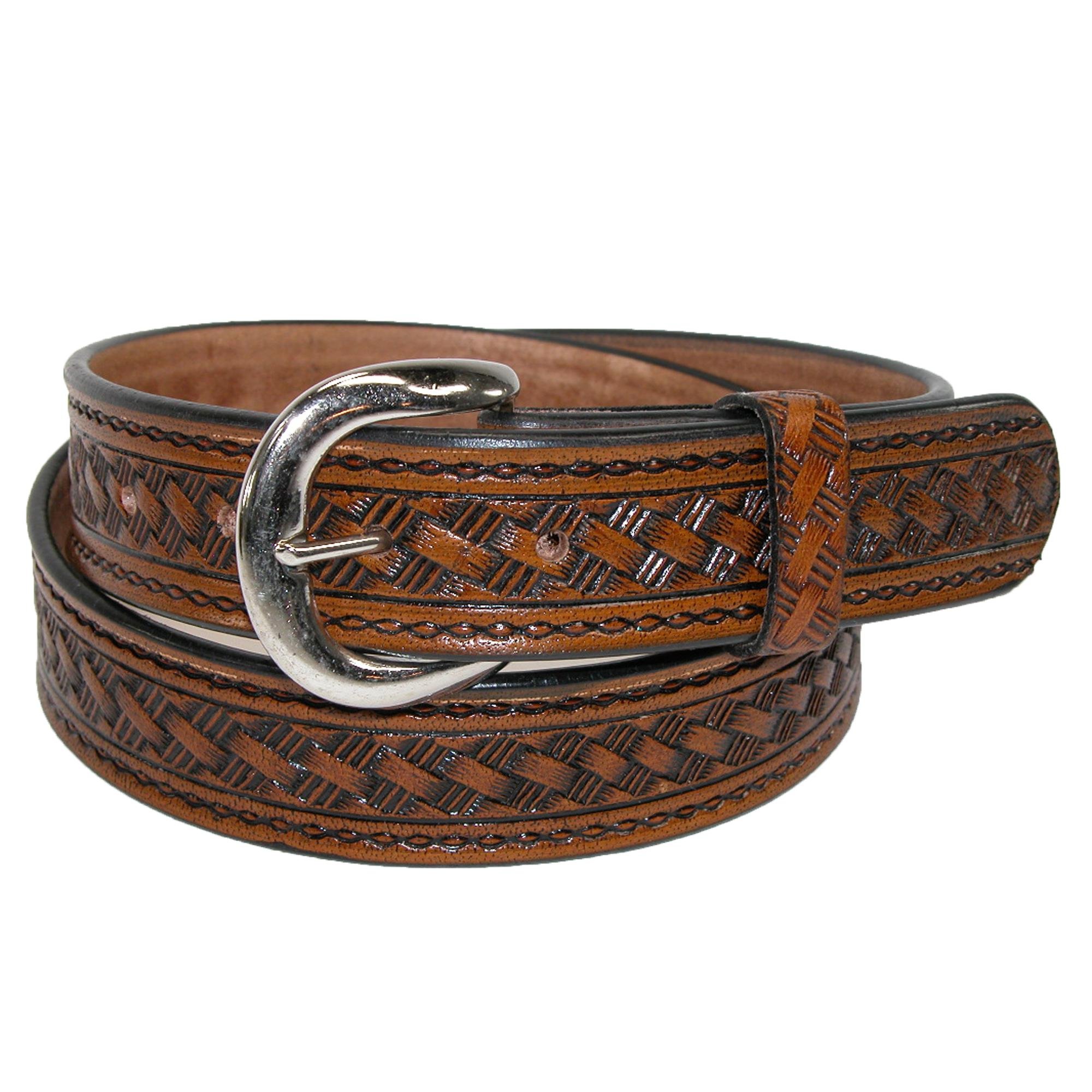 CTM Men's Big & Tall Leather Western Belt with Removable Buckle, 50, Brown