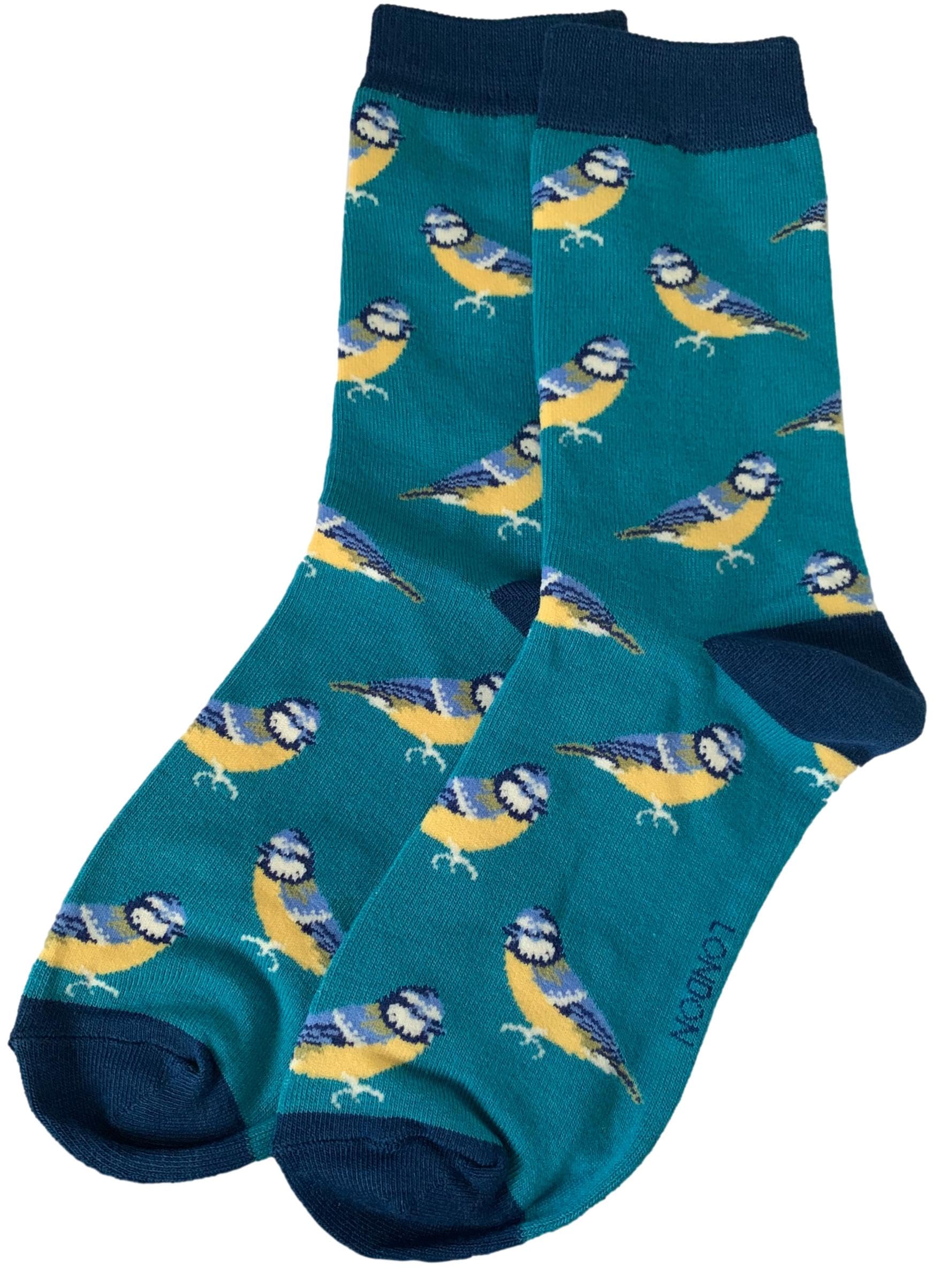 Purple Possum® Bird Socks Ladies Blue Tit Birds Bamboo Cotton Blend Shoe Size 3-7 Womens Novelty Socks (Blue)