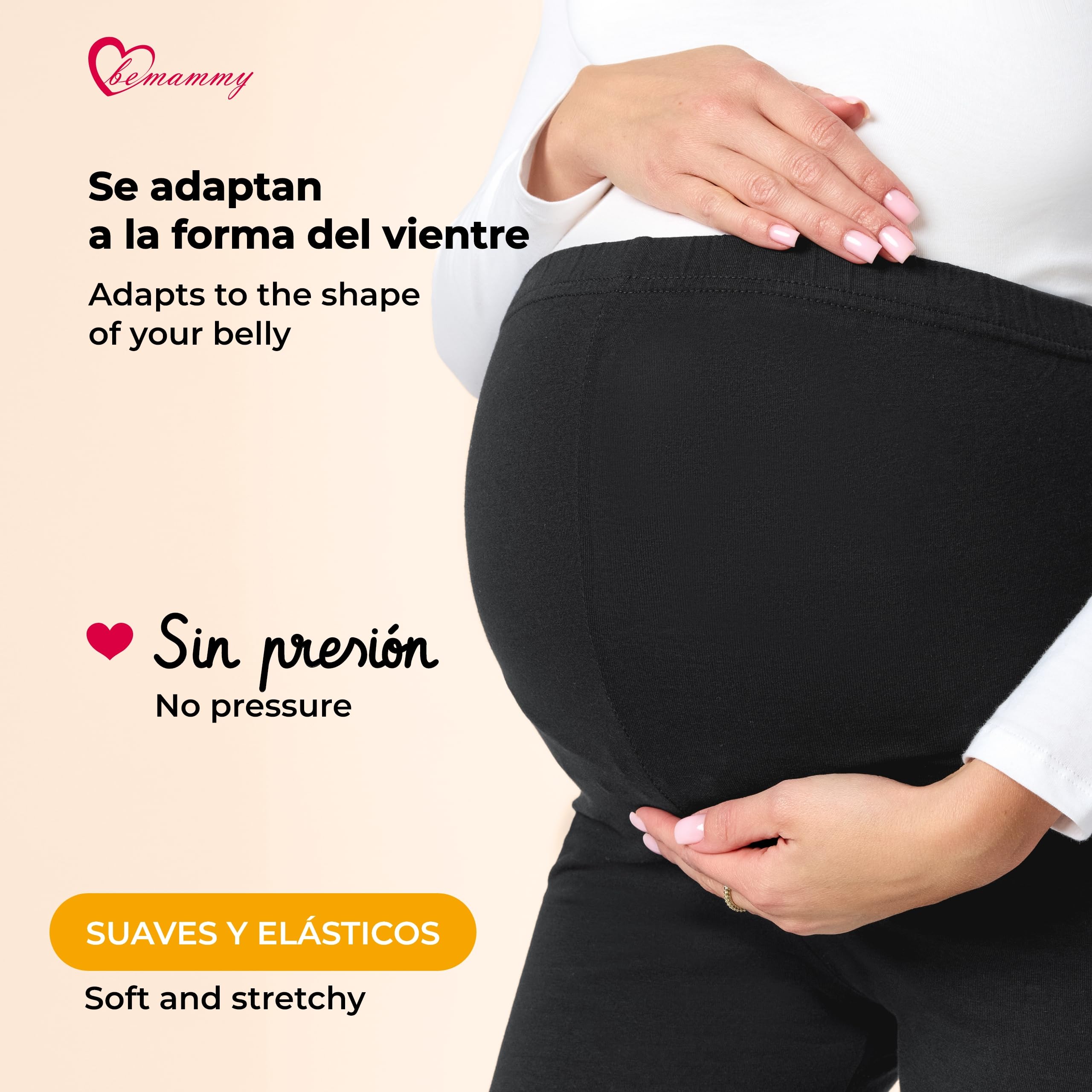 Be Mammy Leggins Premamá 3/4 2 Pack BE20-229 | Pack de 2 mallas capri premamá suaves, elásticas y cómodas para embarazo