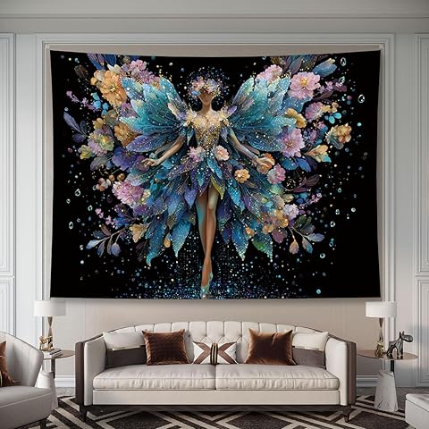 Liuzhouzai Beautiful Flower Fairy Tapestry Wall Hanging Whimsical Personalized Background Living Room and Bedroom Wall Decoration 48 x 36 Inches