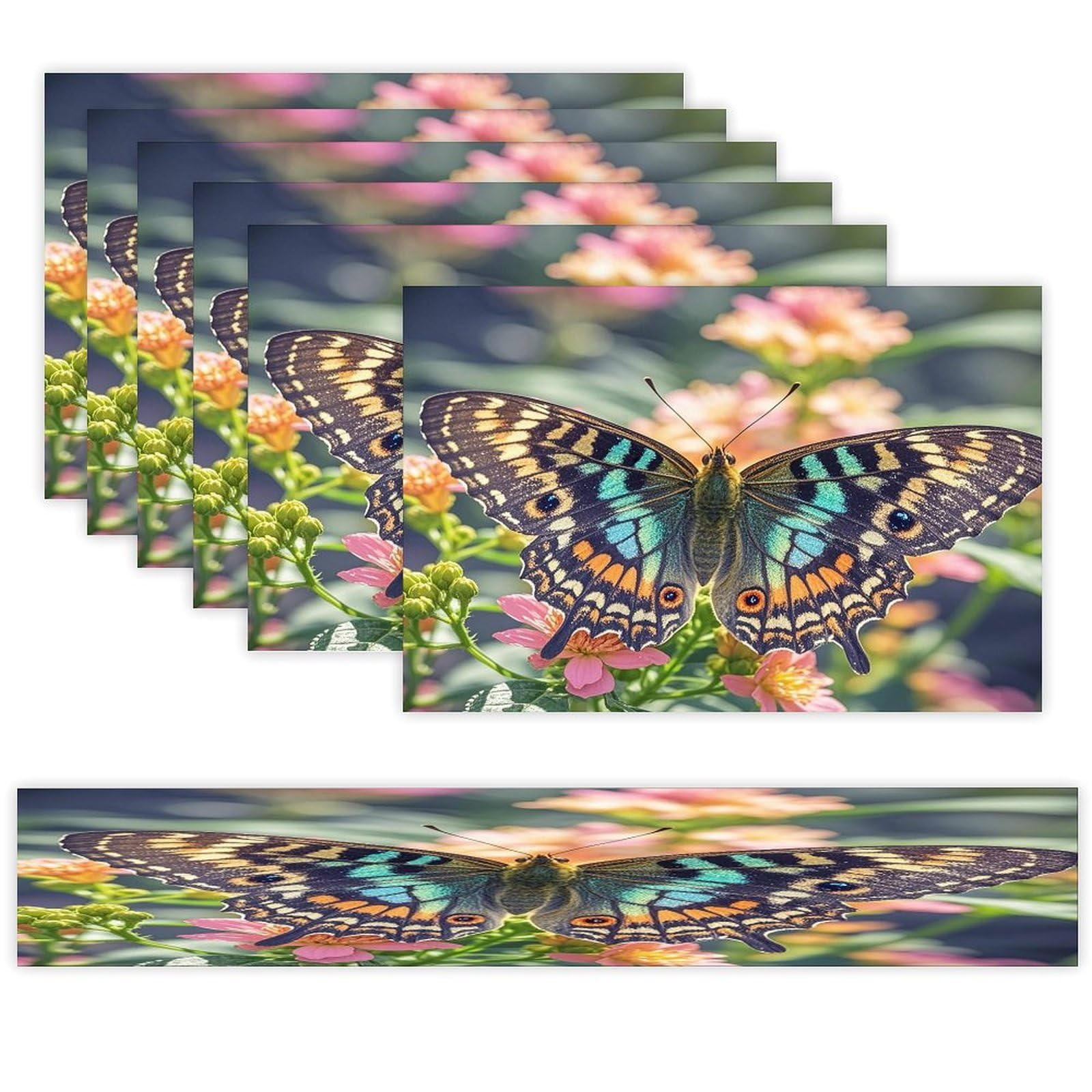 Butterfly Table Runner and Placemats Set of 6 Heat Resistant Washable Table Runners Dining Mat Sets Modern Cloth Place Mats Linen Table Decor for Kitchen Dining Room