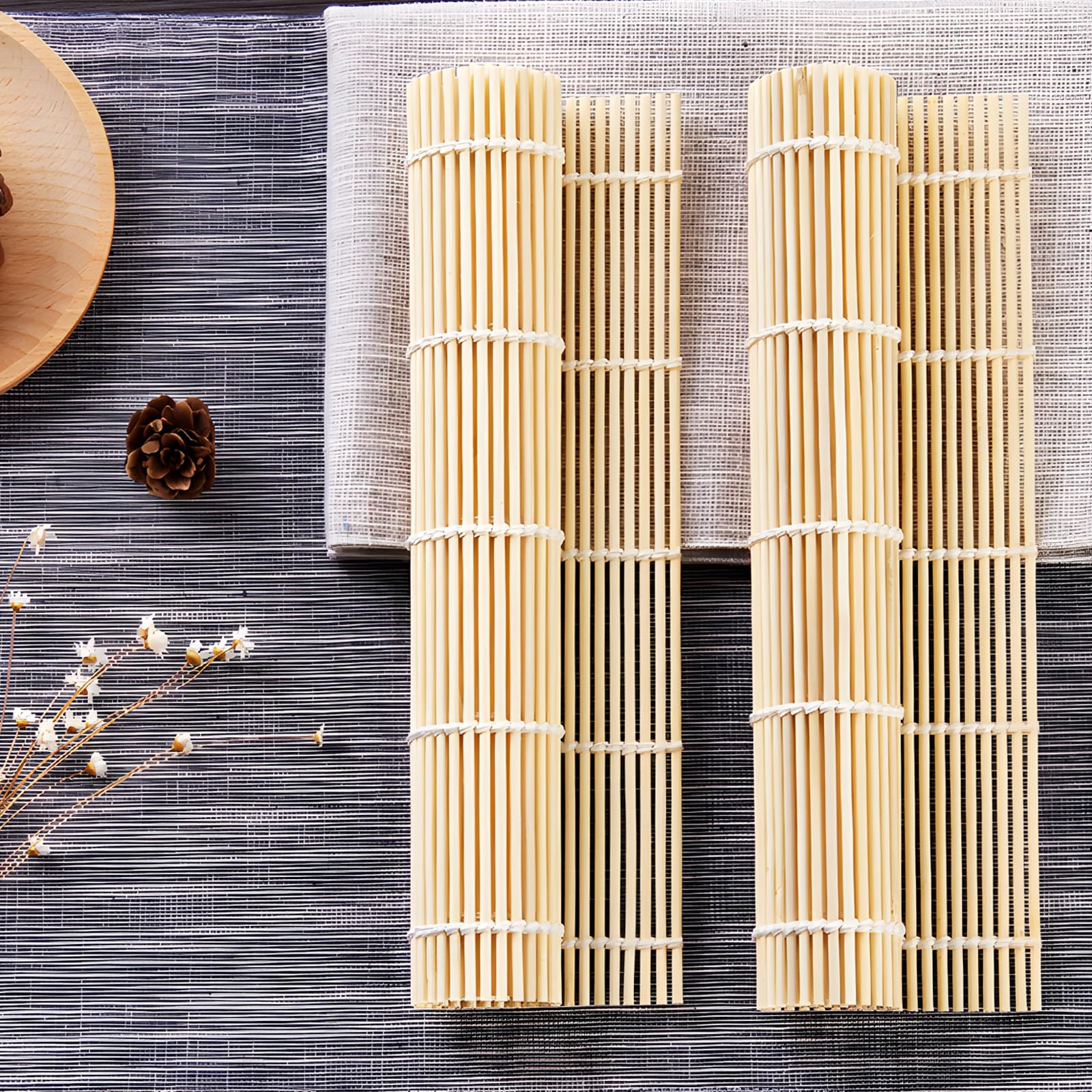 ZC2405172812 - 6 alfombrillas de bambú para hacer sushi de 9.5 x 9.5 pulgadas, antiadherentes, rodillo de sushi para cocina y fiesta en el hogar, ZC2405172812 3