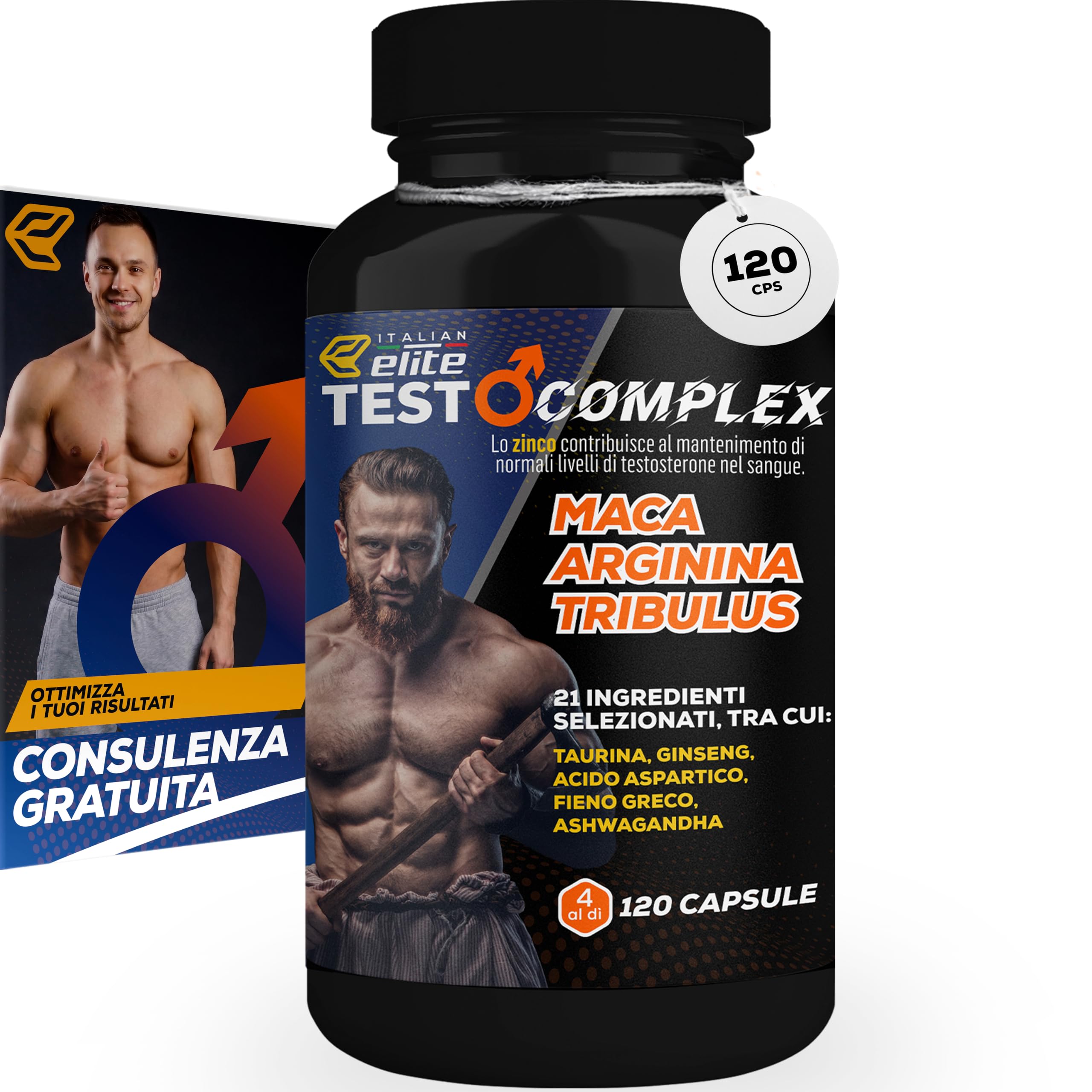 Italian Elite® Testo Complex 120 caps Maca 8000mg. Tribulus, Fieno Greco, Zinco,