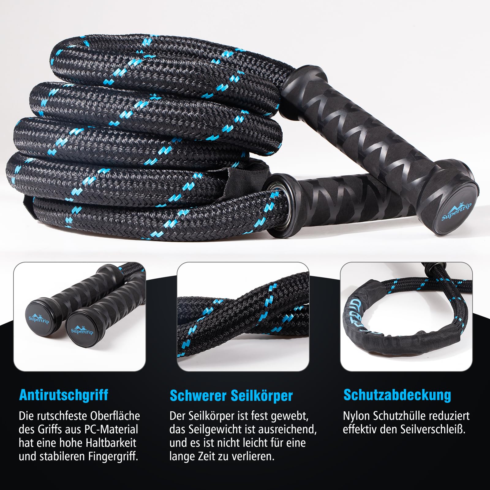 Supertrip Upgrade Gewichtete Springcord Fitness per adulti,Zweite Generation 360°Rotating Griffe Schweres Springcord für Ganzkörper-Muskeltraining,3.21/3.38/3.41Pfund Scarpe da corda per donna uomo