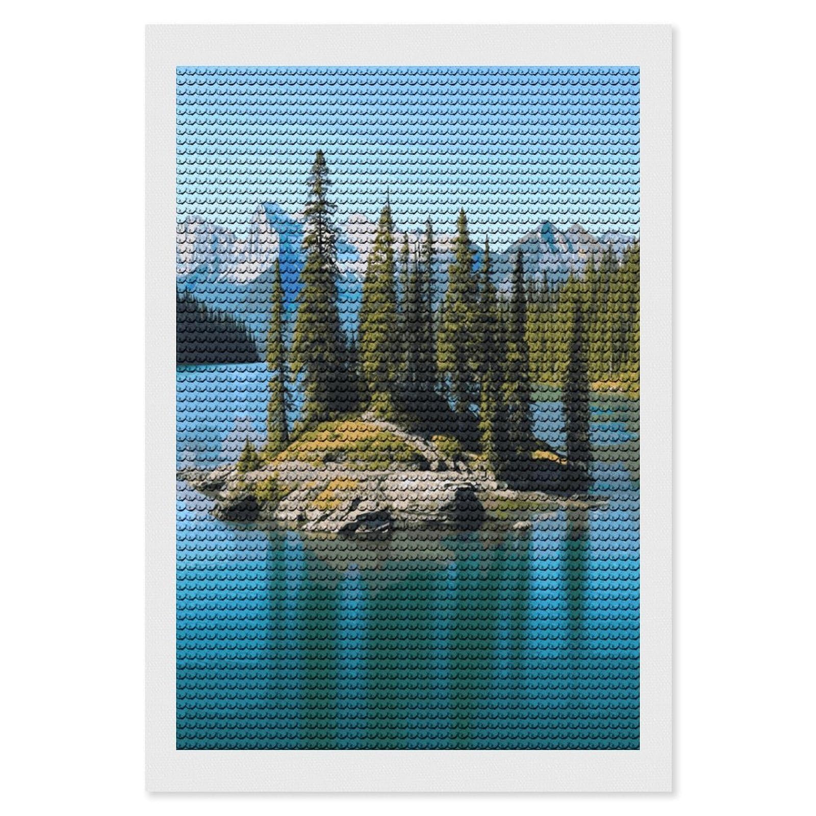 FekiLoot Spirit Island in Lake Diamond Painting Kits for Beginners DIY Diamond Art Kits for Adults Full Drill Round Diamond Dot Gem Art Painting Fun DIY Crafts for Home Kitchen Wall Decor Gift 8"x12"