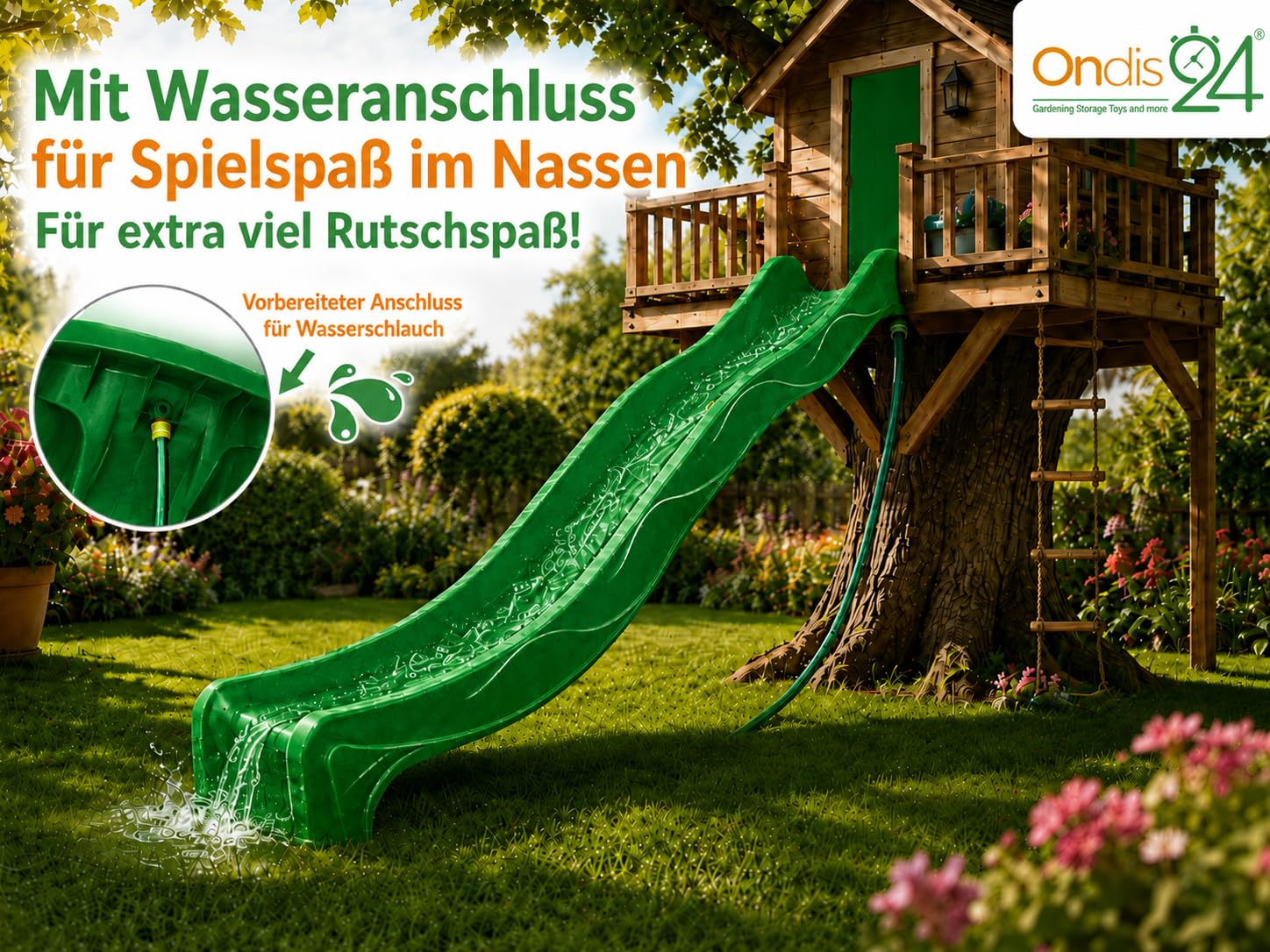 Ondis24 Tobogán de 3 m para niños (300 cm, verde)