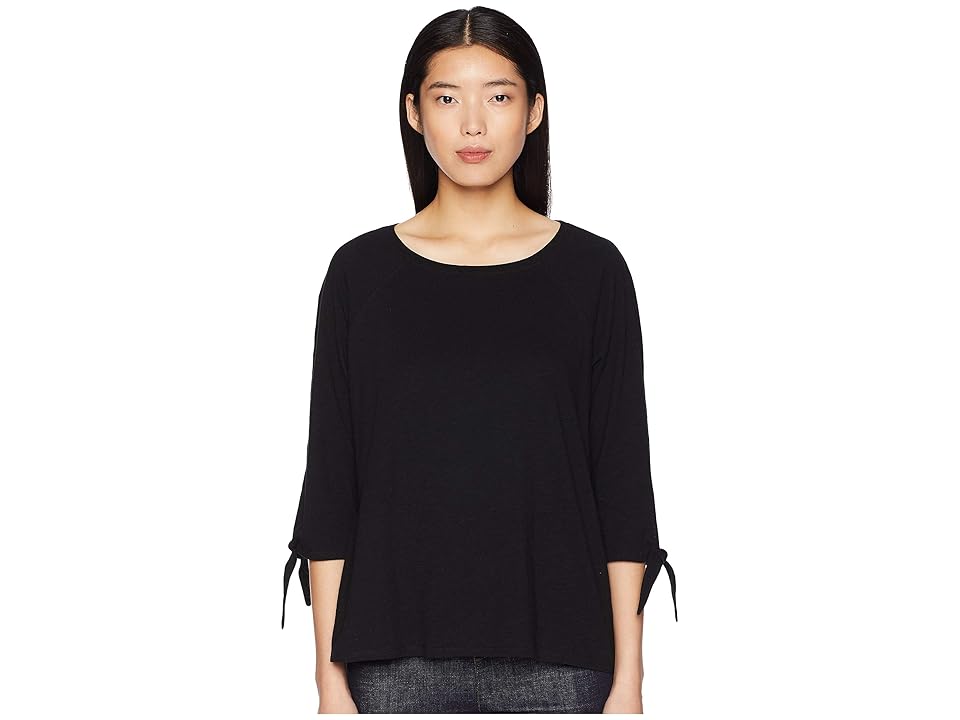 

Eileen Fisher Jewel Neck 3/4 Sleeve Tee (Black) Women's T Shirt